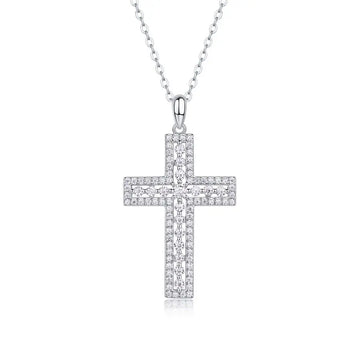 Moissanite Cross Necklace – 0.98CT S925 Silver Pendant