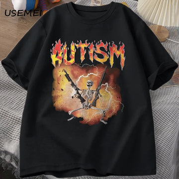 Autistic Skeleton T-Shirt – Funny Autism Meme Graphic Unisex Streetwear