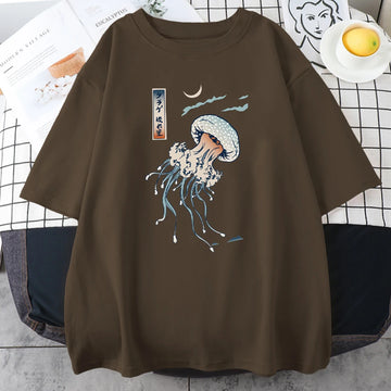 Men's Jellyfish Print T-Shirt – Oversized Japanese Cotton Summer Top
