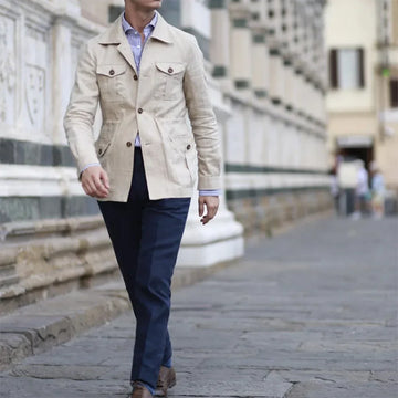 Men’s Safari Jacket Linen Retro British Style Casual Coat