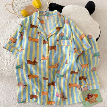 Women’s Star & Dog Print Pajama Set – Cute Summer Homewear