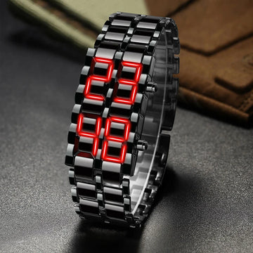 Men’s Digital Lava LED Watch – Full Metal Retro Wristwatch