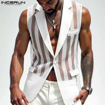 Men’s Mesh Striped Sleeveless Waistcoat