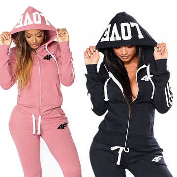 Women’s Hooded Tracksuit Set – Zip Sweatshirt & Sweatpants Sportswear