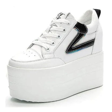 Women’s 12CM Leather Platform Wedge Hidden Heel Sneakers