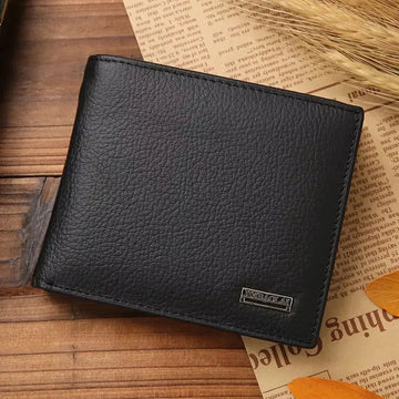 Men’s Genuine Cowhide Leather Wallet – Premium Short Bifold