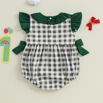 Infant Girls Birthday Romper – Duck Embroidery & Plaid Patchwork Outfit