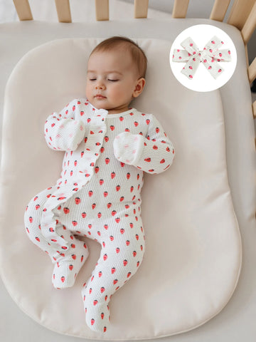 Toddler Girl Winter Outfit – Floral Print Romper with Bow Headband
