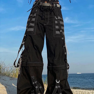 Women’s Punk Y2K Wide-Leg Denim Pants – High-Waist Baggy Cargo Jeans