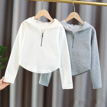 Girls Cotton Cropped Hooded Sweatshirt