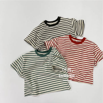 Kids Summer Cotton Striped Short Sleeve T-shirt
