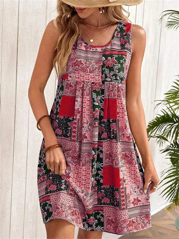 Women’s Floral Print Mini Dress – Sleeveless Casual Summer Outfit (S-3XL)