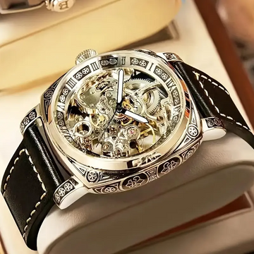 Luxury Men's Skeleton Automatic Mechanical Watch – Golden Tone