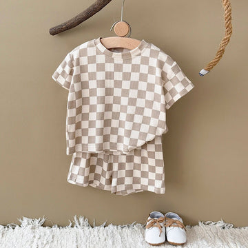 2PCS Baby Summer Checkerboard Outfit Set