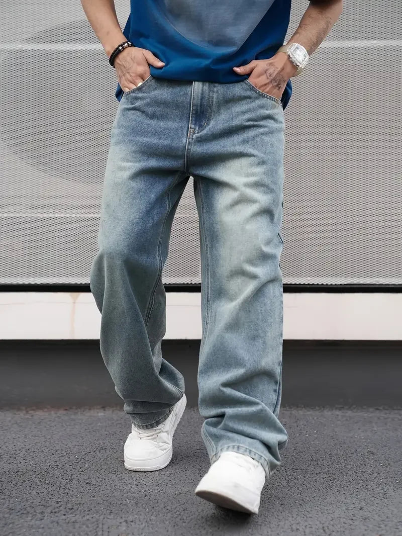 Men’s Casual Straight Jeans – Light Blue Loose Fit