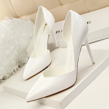 White Women Pumps PU Leather High Heels