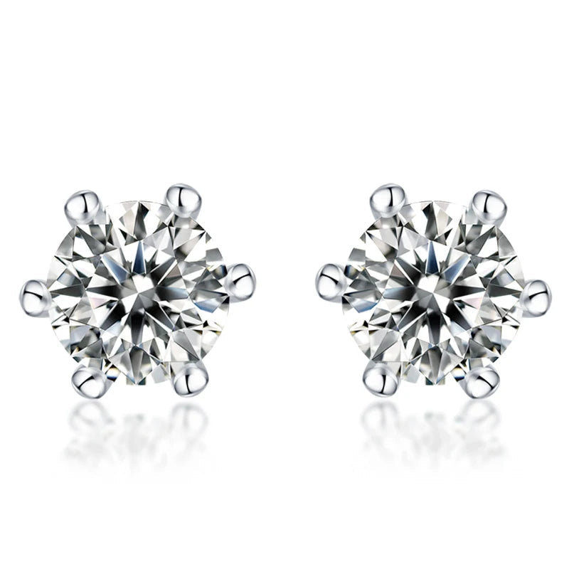 Moissanite Round Stud Earrings – 925 Silver Gold-Plated