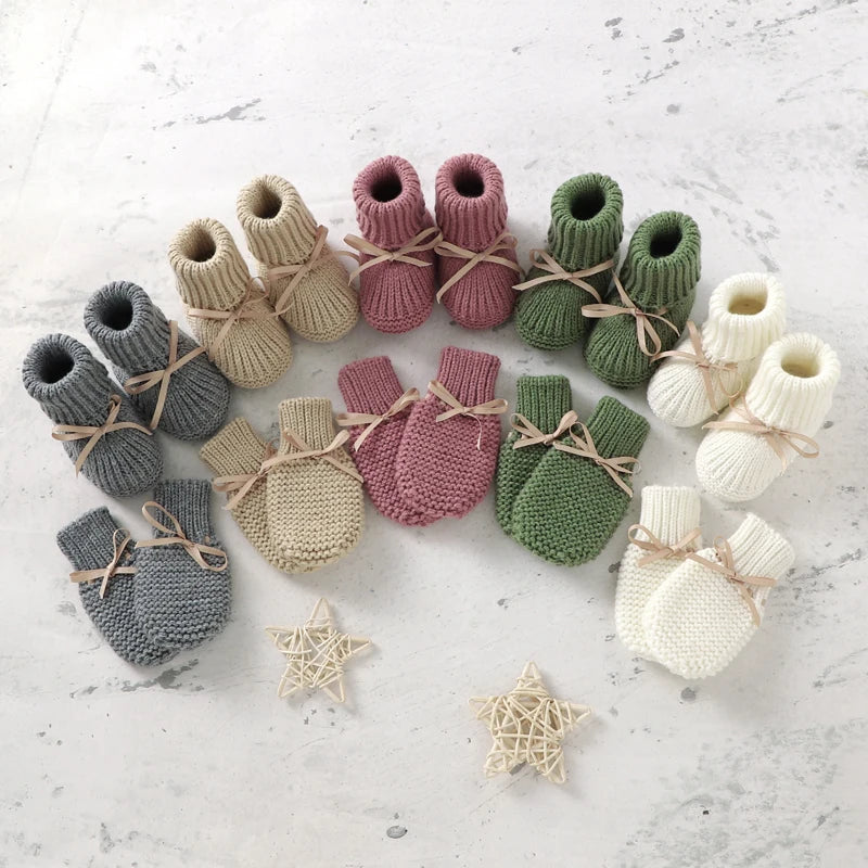 Baby Shoes and Gloves Knit Set with Butterfly Knot