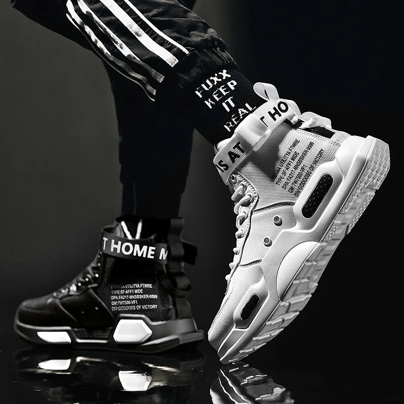 Men’s High Top Leather Sneakers Casual Non-Slip Shoes