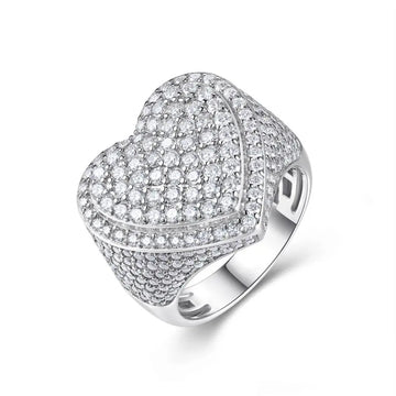 Iced Out Heart Moissanite Ring – 925 Silver Platinum Plated