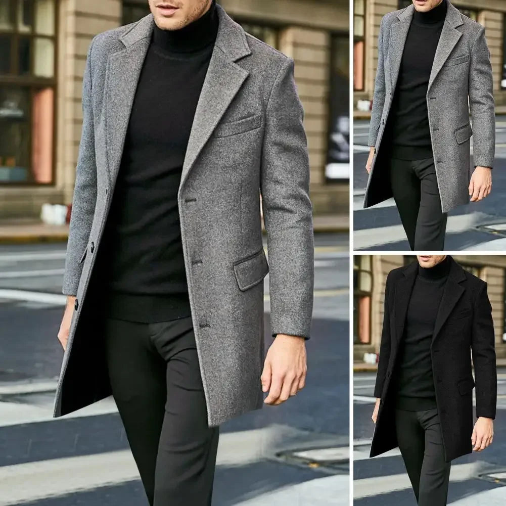 British Style Men’s Woolen Coat Autumn Winter Warm Jacket