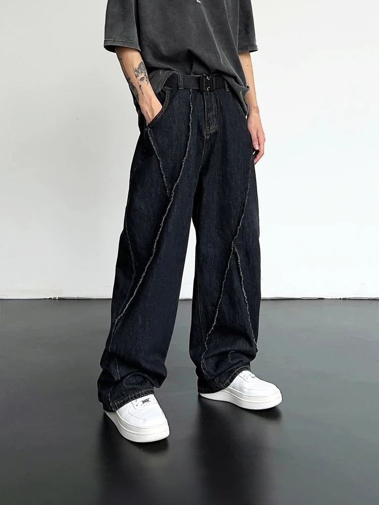 2024 Men’s Hip Hop Distressed Patchwork Wide-Leg Jeans