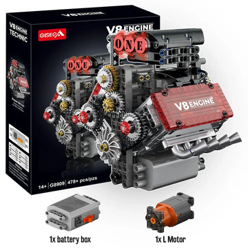 478PCS V8 Engine Motorized Building Blocks – Mechanical Model Kit for Adults & Kids