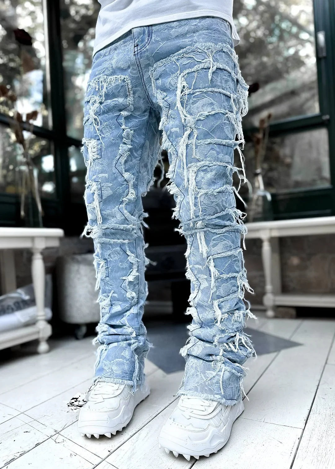 Men’s Ripped Slim Fit Stacked Denim Jeans