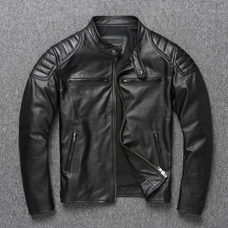 Men’s 2025 Cowhide Leather Motorcycle Jacket