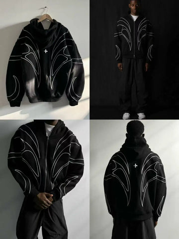 2025 Retro Harajuku Spliced Oversized Hoodie Jacket