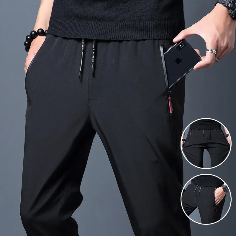 Men’s Straight Slim Fit Casual Pants – Elastic Waist Trousers