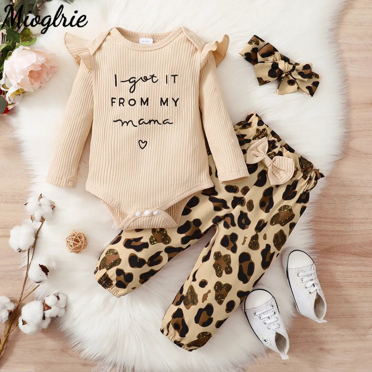 3PCS Baby Girl Clothes Set with Leopard Pants