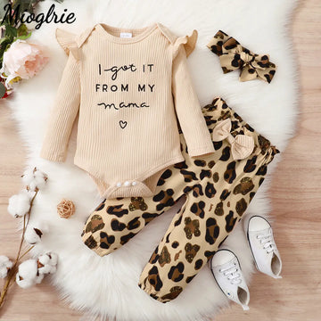 3PCS Baby Girl Clothes Set with Leopard Pants