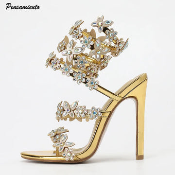 Bling Crystal Butterfly Gladiator Sandals Women Heels