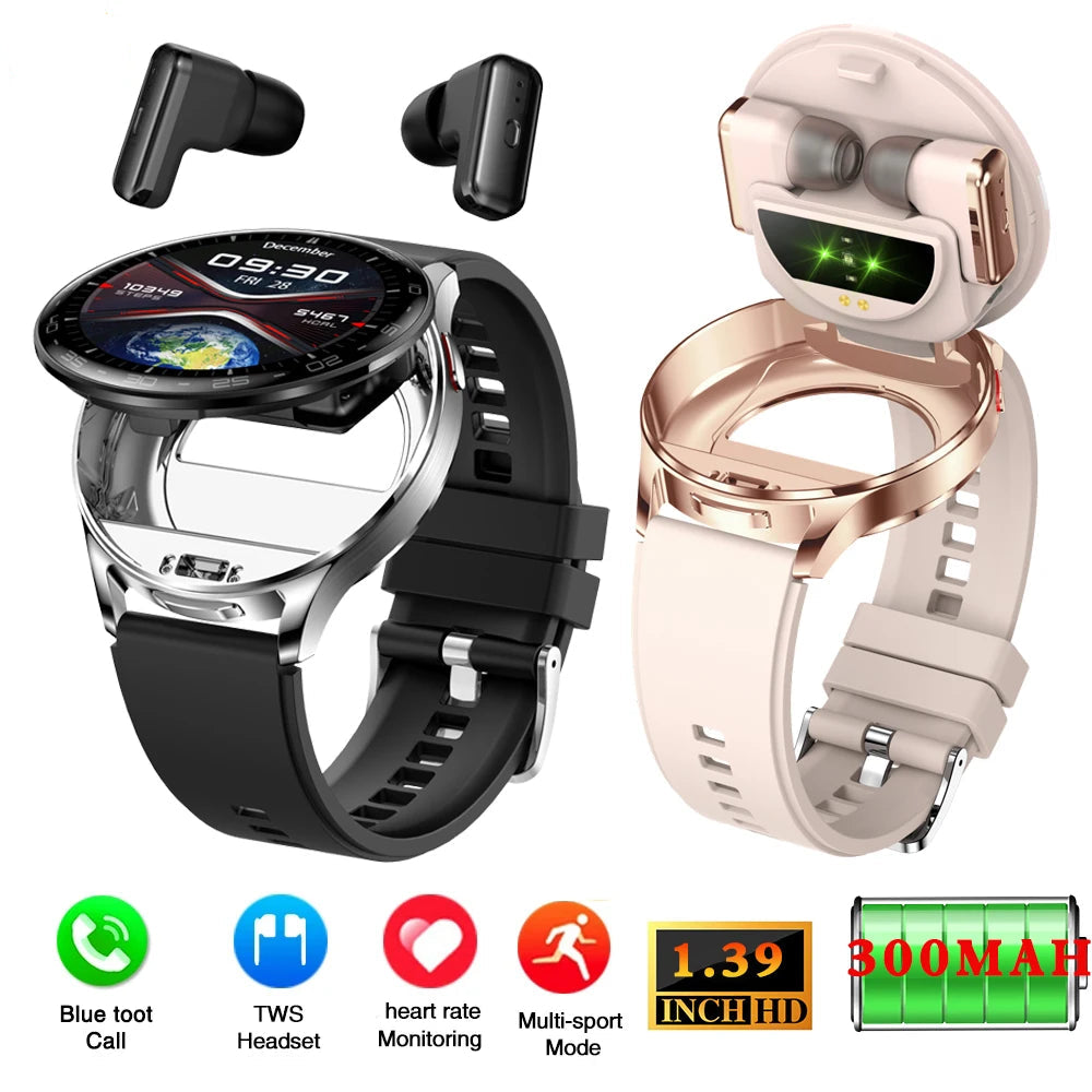 2-in-1 Smartwatch with TWS Earphones – 1.39" Fitness & Health Tracker
