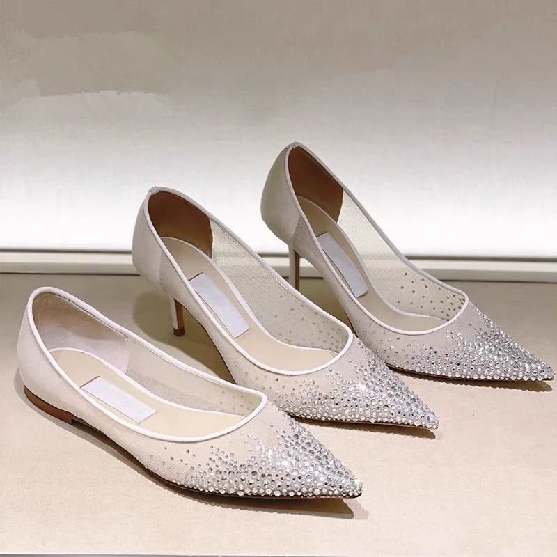 Spring Autumn 2025 Mesh Pointed Stiletto Heels