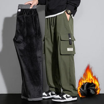 Men's Cargo Pants 2024 – Fleece Lined Wide Leg Winter Streetwear Trousers