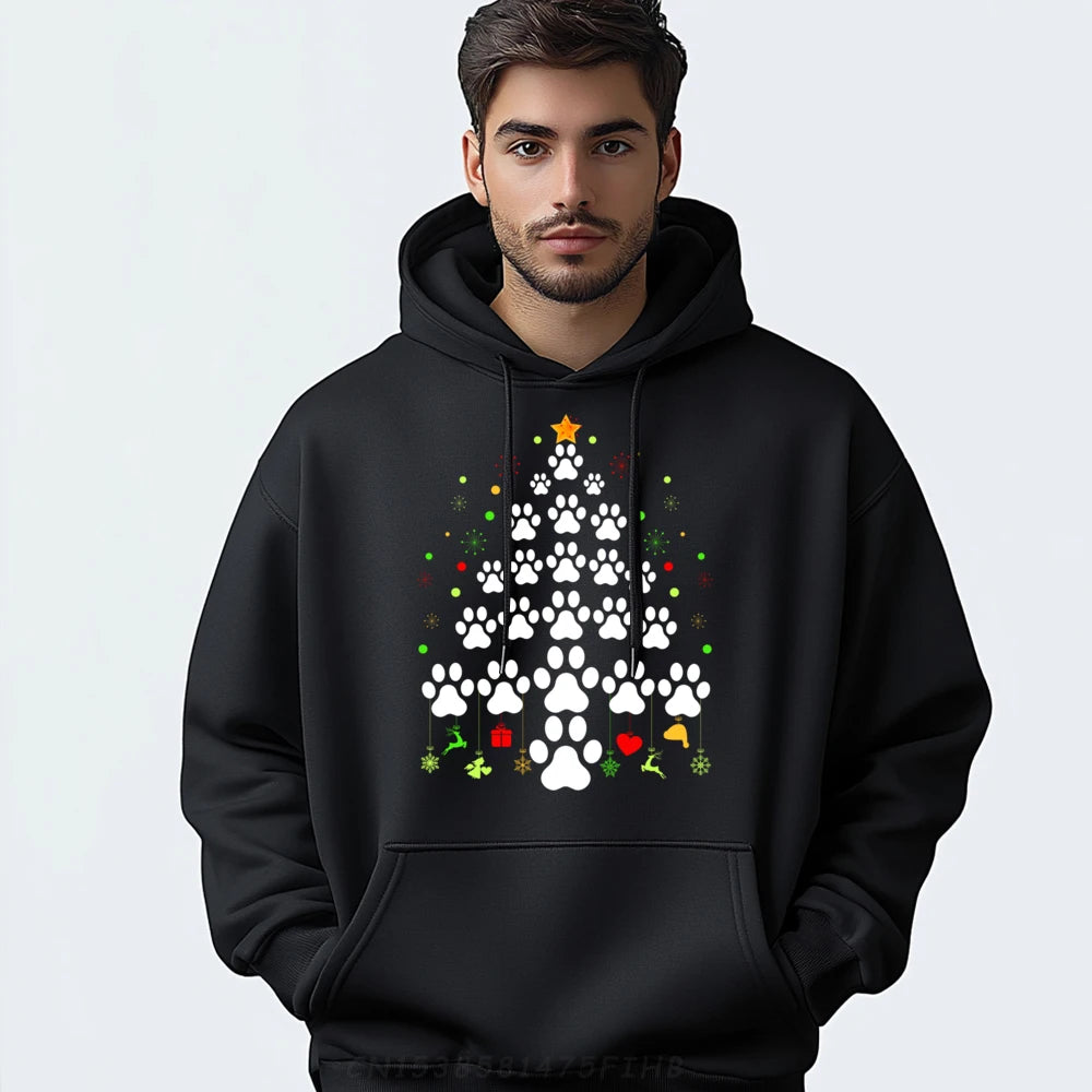 Paw Print Christmas Tree Lights Matching Family Xmas Luxury Hoodie Student Limited Time Special Luxury Sweater Alphabet