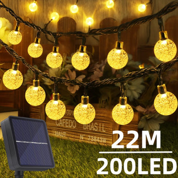 Solar String Lights Outdoor – 200 LED Crystal Globe Fairy Lights, Waterproof Garden Festoon Lighting for Christmas Décor
