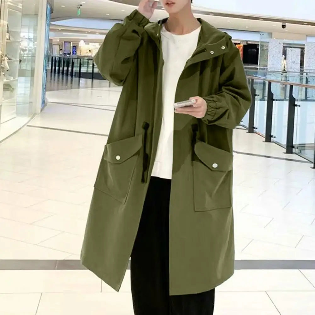 Men’s Long Trench Coat Hooded Streetwear