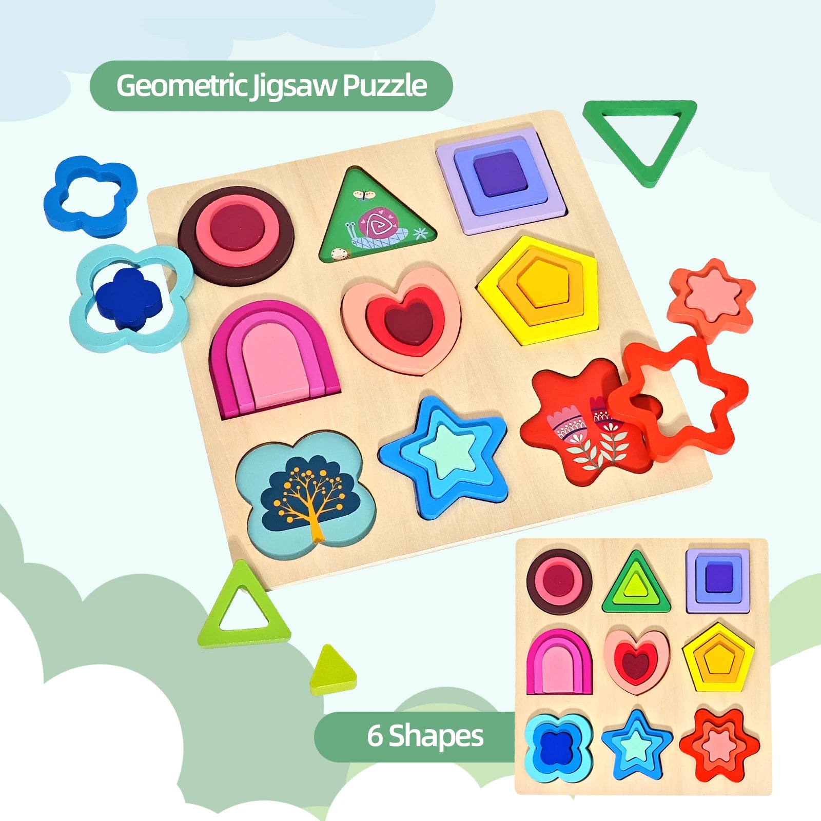 3D Wooden Puzzle – Montessori Educational Geometry Toy for Kids