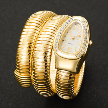 Women’s Snake Shape Quartz Watch – Luxury Rhinestone Roman Dial