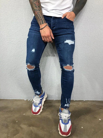 Men’s Fashion Street Style Knee Ripped Skinny Jeans