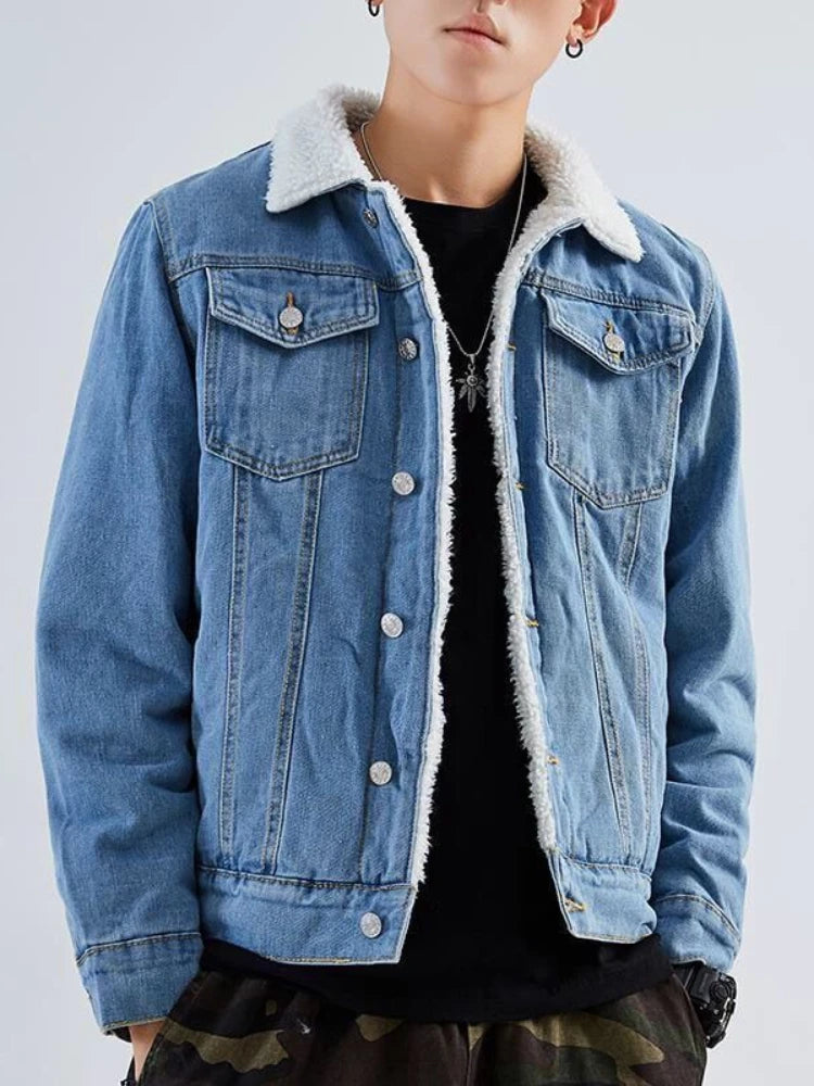 Men’s Denim Jacket with Lamb Wool Lining Winter Coat