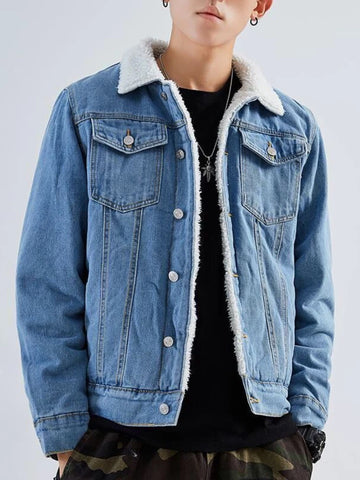 Men’s Denim Jacket with Lamb Wool Lining Winter Coat