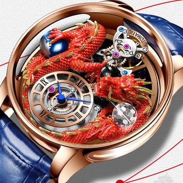 3D Dragon Earth Theme Quartz Watch – Luxury Curved Mirror Celestial Design
