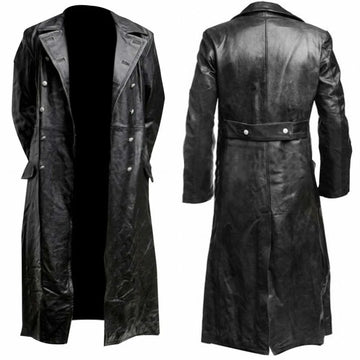 Men’s Classic Military Style Leather Trench Coat