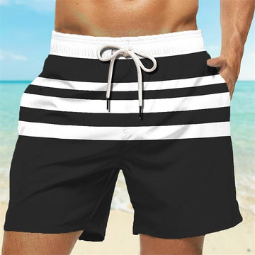 Men’s Stripe Graphic Beach Shorts Summer Swim Trunks
