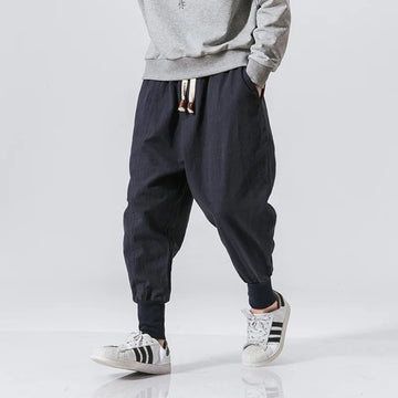 Men's Cotton Linen Harem Pants – 2024 Baggy Drop-Crotch Casual Joggers