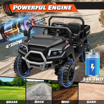 24V 4WD Kids Ride-On Truck – 2-Seater with Remote, Music & Dump Bed